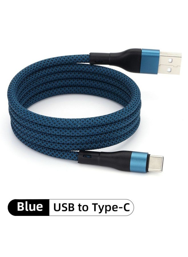 0W Car Usb Charging Cable Magnetic Flat PD Android Phone Flash 60wM Data Cable Ac For Huawei Typec-Colour:1m-Model:【blue】 Type-c/usb Interface 60w Fast Charging★Magnetic Absorption Without Tangling - Image 1